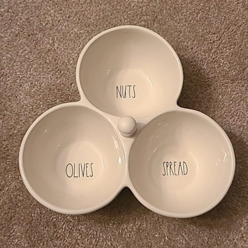 Rae Dunn by Magenta Nuts, Olives & Spread 3-Section Serving Tray NEW!